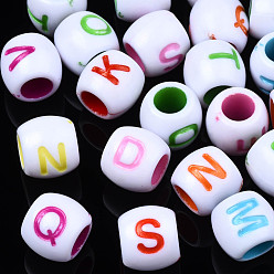 Mixed Color Opaque White Acrylic European Beads, Large Hole Beads, Craft Style, Barrel with Letter, Mixed Color, 9x8.5mm, Hole: 5mm, 1260pcs/500g