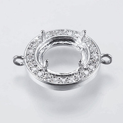 Platinum Brass Micro Pave Cubic Zirconia Cabochons Connector Settings, Prong Settings, Flat Round, Platinum, 20.5~21x16x5.5mm, Hole: 1mm, Tray: 10mm