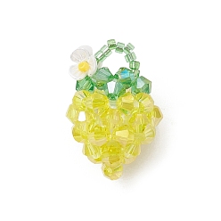 Желтый Стеклянные подвески из бисера, клубника прелести, со стеклом и смолой, граненые, желтые, 27~28.5x18~18.5 мм, отверстие : 5.5x4.5 мм