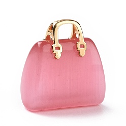 Бледно-фиолетовый Красный Подвески кошачий глаз, с латунной фурнитурой золотого цвета, ба, бледно-фиолетовый красный, 27.5x25x12 мм, отверстие : 6.5x5 мм