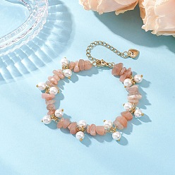 Солнечный Камень Браслеты из натурального солнечного камня с бусинами для женщин, с жемчугом из раковины , 7-5/8~7-7/8 дюйм (19.5~19.9 см)