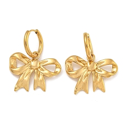 Настоящее золото 18K 304 серьги-кольца из нержавеющей стали с бантом, реальный 18 k позолоченный, 40x30 мм