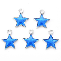 Синий Платиновым покрытием сплава эмали подвески, звезда, синие, 15.5x12.5x2 мм, отверстие : 1.6 мм