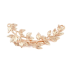 Light Gold Alloy with Iron Alligator Hair Clips Finding, Leaf, with 5-Loops, Light Gold, 85x38x2.5~12.5mm