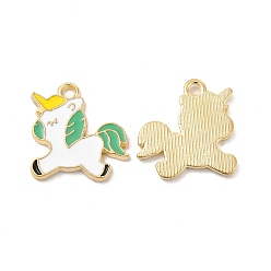 Vert Mer Pendentifs en émail , charme de licorne, or, vert de mer, 18x17.3x1.5mm, Trou: 2mm