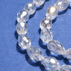 Clear AB Electroplate Glass Beads Strands, AB Color Plated, Faceted Teardrop, Clear AB, 12x8mm, 58pcs/strand, 26.5 inch
