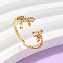 Настоящее золото 18K 304 Кольца-манжеты из нержавеющей стали с бантом, реальный 18 k позолоченный, 11 мм, размер США 8 1/2 (18.5 мм)