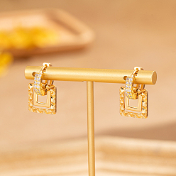 Квадрат Геометрические серьги-кольца из латуни с прозрачным кубическим цирконием, элегантные женские украшения, золотые, квадратный