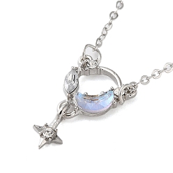 Platinum Star & Moom Alloy Pendant Necklaces, Cable Chain, with Glass, Platinum, 16.38 inch(41.6cm)