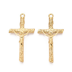 Настоящее золото 18K 304 из нержавеющей стали большие кулоны, распятие, ионное покрытие (ip), реальный 18 k позолоченный, 58x29.5~30x7 мм, отверстие : 3 мм