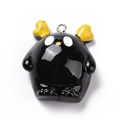 Black Opaque Resin Pendants, Elf Charms, with Platinum Tone Iron Loops, Black, 32x27.5x13.5mm, Hole: 2mm