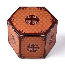 Peru Hexagon Shape Candy Packaging Box, Wedding Party Gift Box, Boxes, with Flower Pattern, Peru, 7.65x8.8x5.7cm, Unfold: 21.7x16.4x0.04cm