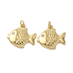 Золотой Латунные микро проложить кубического циркония подвески, рыба, с целью перехода в кольце, стойки покрытие, долговечный, без кадмия и без свинца, золотые, 18x19.5x3 мм, отверстие : 3 мм