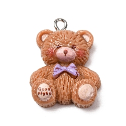 Bear Aninal Theme Opaque Resin Pendants, with Platinum Iron Loops, Saddle Brown, Bear Charm, 25x19x8mm, Hole: 2mm