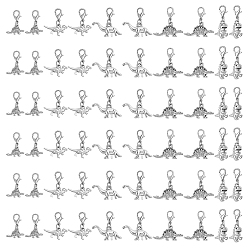 Argent Antique & Platine 60pcs 5 styles décorations pendentif dinosaure en alliage de style tibétain, avec alliage de zinc homard fermoirs pince, argent antique et platine, 22~30mm, 12 pcs / style