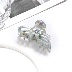 Гейнсборо Заколки для волос с когтями из ацетата целлюлозы (смола), цветок, со стразами, светло-серые, 103x59 мм