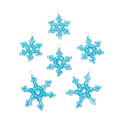 Темно-Голубой 6шт 3 стили стеклянные снежинки подвески, с экологически чистой медной проволокой, граненые, глубокое синее небо, 38x29x4 мм, отверстие : 4 мм