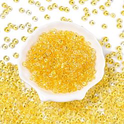 Золотистый Прозрачные стеклянные бусины, окрашенные распылением, пончик, золотые, 6.5x3 мм, отверстие : 1.2 мм, Около 2500 шт / фунт