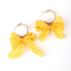 Золотистый Висячие серьги-гвоздики из латуни и ткани, бантом, золотые, золотые, 50 мм