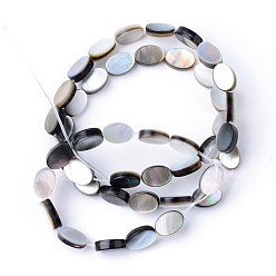 Black Lip Shell Natural Black Lip Shell Bead Strands, Flat Oval, 8~8.5x6x2~3mm, Hole: 0.5mm, about 45pcs/strand, 14.9 inch