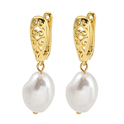 Настоящее золото 18K Серьги-кольца из латуни с покрытием в форме слезы, серьги с подвесками из искусственного жемчуга для женщин, без кадмия и без свинца, долговечный, реальный 18 k позолоченный, 35x11 мм
