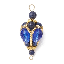 Ляпис-Лазурь Богемные круглые подвески из натурального лазурита с бусинами в форме капли, выполненные из стекла., золотые, 42~42.5x20~20.5 мм, Отверстие : 1.8 мм & 2.5 мм