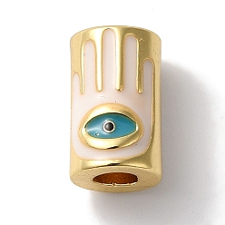 Настоящее золото 18K Стойки покрытие латунь эмаль бисер, долговечный, Колонна с дурным глазом, реальный 18 k позолоченный, 7x7 мм, отверстие : 3 мм