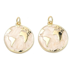 Настоящее золото 18K Латунь эмаль подвески, амулеты из круглой земли, долговечный, стойки покрытие, без свинца и без кадмия, реальный 18 k позолоченный, 21x18x3 мм, отверстие : 3 мм, Перейти кольцо: 5x1 мм