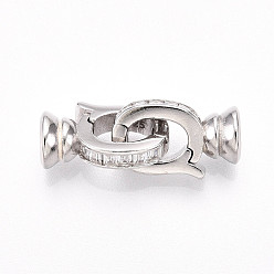 Платина 925 Складчатые застежки из стерлингового серебра с микропаве из прозрачного кубического циркония, с печатью s925, платина, 22x8x6 мм, отверстие : 4 мм, застежки: 13.8x8x6 мм