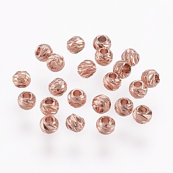 Розовое Золото Резные медные бусины, долговечный, круглые, Настоящее розовое золото покрыто, 2.5~3x2 мм, отверстие : 1 мм