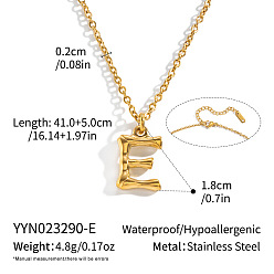 Letter E 304 Collares con colgante inicial de bambú de acero inoxidable para hombres y mujeres, real 18 k chapado en oro, letra e, 16.14 pulgada (41 cm)