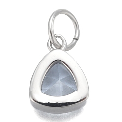 Light Steel Blue 304 Stainless Steel Cubic Zirconia Pendant, Triangle, Stainless Steel Color, Light Steel Blue, 12.5x9.5x5mm, Hole: 5mm