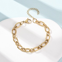Golden 8MM 304 Stainless Oval Link Chain Bracelets, Ion Plating(IP), Golden, 7.01 inch(17.8cm)