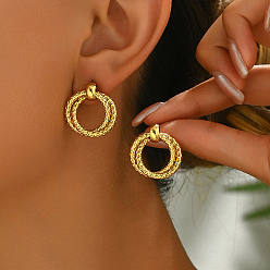 Золотой Стильные геометрические 201 двухслойные серьги-гвоздики с текстурой из нержавеющей стали, золотые, 23x23 мм