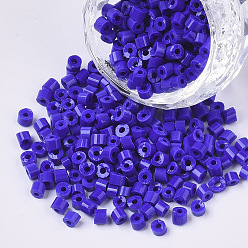 Blue 6/0 Glass Bugle Beads, Opaque Colours, Blue, 6/0 3.5~5x3.5~4mm, Hole: 1mm, about 4500pcs/bag