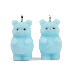 Медведь Кулоны из флокированной смолы, с железной платиной петлей, медведь, 28x14.5x14 мм, отверстие : 2 мм