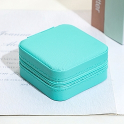 Голубой Мини-квадратная коробка на молнии для хранения ювелирных изделий из искусственной кожи, дорожный портативный футляр для ювелирных изделий, для ожерелья, Кольца, серьги и подвески, голубой, 10x10x5 см