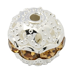 (932FM) Темно-синий аква-матовый с подкладкой Латунные бусины со стразами , класс А, круглые, серебряный цвет гальваническим, темно-золотистые, Размер : диаметром около 10 мм , отверстие : 1.2 мм