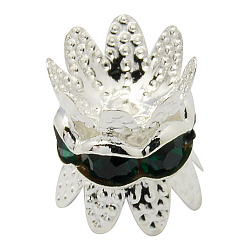 Темно-Зеленый Латунные горный хрусталь шарик крышки, проставка крышки, цветок, серебряный цвет гальваническим, темно-зеленый, Размер : диаметром около 8 мм , толщиной 9 мм , отверстие : 0.8 мм