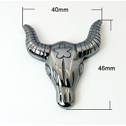 Black Non-magnetic Synthetic Hematite Cabochons, Bull, Black, Black, 46x40x7mm