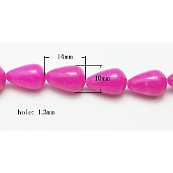 Фуксин Природного нефрита нитей бисера, натурального белого нефрита, окрашенные, слеза, фуксиново-красные, 12~14x10 мм, отверстие : 1.3 мм, 28 шт / нитка, 15.35 дюйм