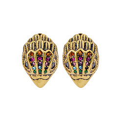 Античное Золото Серьги-гвоздики с птичьей головой из латуни с микропаве из кубических цирконий, античное золото , 19 мм