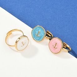 (52) Непрозрачная лаванда 304 эмалированные открытые манжеты из нержавеющей стали для женщин, ионное покрытие (ip), золотые, плоские круглые с якорем, разноцветные, внутренний диаметр: 17.2 мм, плоско-круглые: 15x15 mm