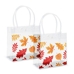 Leaf Rectangle Transparent Printed PVC Plastic Gift Tote Bags, Coral, Leaf, 28.5cm, Open: 190x155x75mm