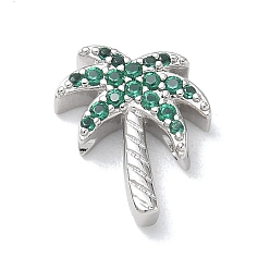 Platinum Brass with Emerald Rhinestone Beads, Coconut Tree, Platinum, 13.5x12.5x4mm, Hole: 1.8mm
