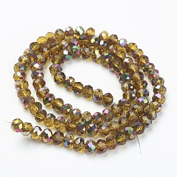 Goldenrod Electroplate Transparent Glass Beads Strands, Half Rose Gold Plated, Faceted, Rondelle, Goldenrod, 3x2mm, Hole: 0.8mm, about 150~155pcs/strand, 15~16 inch(38~40cm)