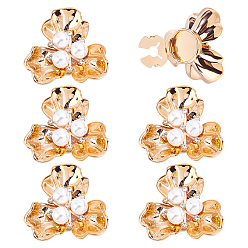 Oro 6 Gemelos de aleación de zinc y diamantes de imitación (unidades), con perlas de plástico, flor, dorado, 35x38x19 mm, agujero: 5.3 mm