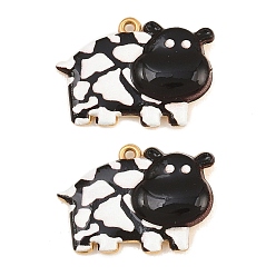 Black Printed 304 Stainless Steel Enamel Pendants, Dairy Cattle Charms, Ion Plating(IP), Real 18K Gold Plated, Black, 16x22x4mm, Hole: 1mm