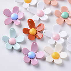 Mixed Color Opaque Acrylic Pendants, Flower, Mixed Color, 49x46x10mm, Hole: 1.6mm