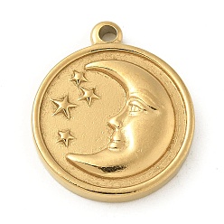 Золотой 304 подвески из нержавеющей стали, плоская круглая с лунным шармом, золотые, 17.5x15x2.5 мм, отверстие : 1.5 мм